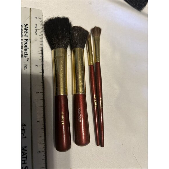 Brush Set Reddish Plum Handle And Gold New Makeup Cosmetic Brushes 4 Pieces 5” N - Picture 2 of 7